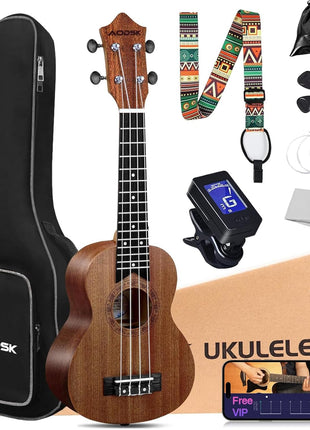 AODSK Soprano Ukulele for Beginner 21 Inch Ukelele Kit with Gig Bag StrapTuner Nylon String 4 Picks Cloth Online Lesson Holiday Gift