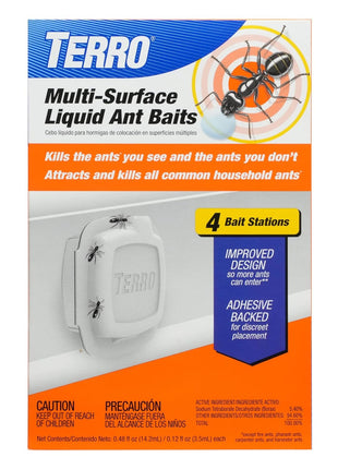 TERRO Indoor Liquid Ant Baits with Adhesive Strips for Discreet Baiting - TERRO Ant Trap and Bait Station - 4 Pack - T334B