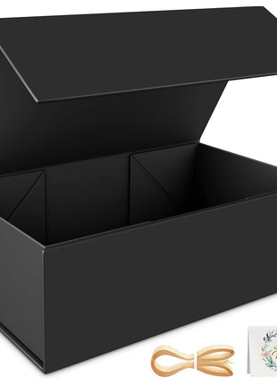 RYDDOY Black Gift Box, 9.5x6x3'' Gift Boxes with Lids for Presents | Magnetic Closure, Collapsible Groomsmen Proposal Box for Birthday, Christmas, Graduation, Gift Packging Contains Ribbon, Card