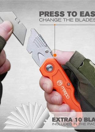 4-Pack Box Cutter, Colorful Folding Utility Knife w/ 10 pcs Blades | Tough Design, Razor Sharp Blade, Comfortable Handle, Can cut Drywall, Sheet Plastic, Linoleum, Boxes, Rope