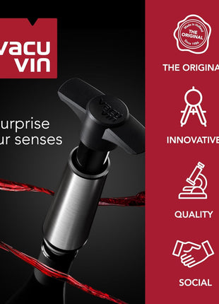 Vacu Vin Wine Stopper Set – 6 Pack Wine Bottle Stopper Cork Alternative – Vacuum Wine Stoppers for Wine Bottles – Reusable Rubber Bottle Stoppers for Wine Saver Pump – Gray