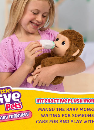 Little Live Pets My Baby Monkey Mango, 50+ Sounds and Reactions, Plush Interactive Monkey Toy Set with Accessories, Interactive Pets for Kids Ages 4+