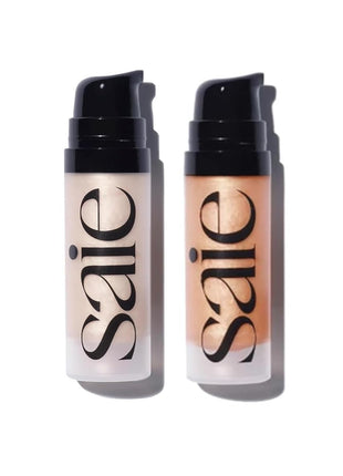 Saie Glowy Super Gel Mini Duo - Includes Warmglow + Sunglow Lightweight Illuminator for Glowing Skin, Wear Alone or Under Makeup (2 Products, 0.5 oz Each)