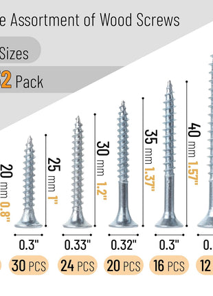 Mr. Pen- Wood Screws Assortment Kit, 152 pcs, Silver, Phillips Flat Head | 6 Sizes (2", 1-1/2", 1-1/4", 1", 3/4", 1/2"), Durable Assorted Wood Screws for Woodworking & Household, Storage Box Included