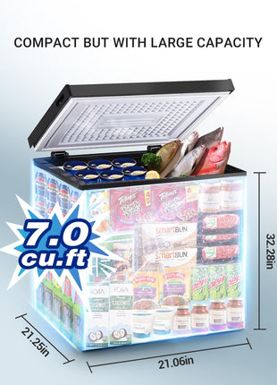Chest Freezer 7.0 Cu.Ft Compact Chest Freezers with 7 Adjustable Thermostat Top Open Door Freezer Compressor Cooling with Removable Storage Basket for Home Bar Dorm