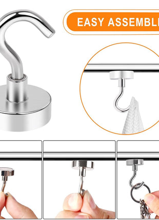 MIKEDE N52 Magnetic Hooks for Cruise Cabins, 30Lbs High Power Magnetic Hooks Heavy Duty, Strong Magnets with Hooks for Hanging, Magnetic Hanger Cruise Hooks for Kitchen, Garage, Pack of 6