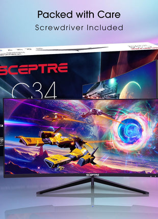 Sceptre 30-inch Curved Gaming Monitor 21:9 2560x1080 Ultra Wide/ Slim HDMI DisplayPort up to 200Hz Build-in Speakers, Metal Black (C305B-200UN1) | 30 Va 1800r Curved 2560x1080 Panel, Up to 200hz, 3×hdmi Plus Displayport, 2×3w Speakers, 5ms, Vesa 75x75