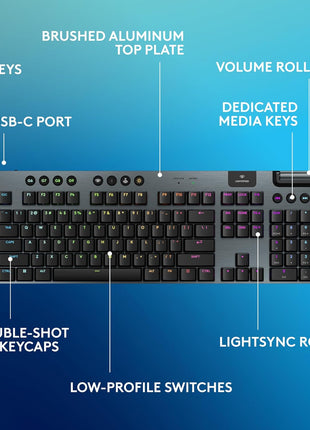 Logitech G915 X Lightspeed Low-Profile Wireless Gaming Keyboard, Double-Shot PBT Keycaps, Fully Programmable Keys, RGB Backlighting, Sleek Aluminum Finishing, GL Red Linear Switches - PC/Mac - Black