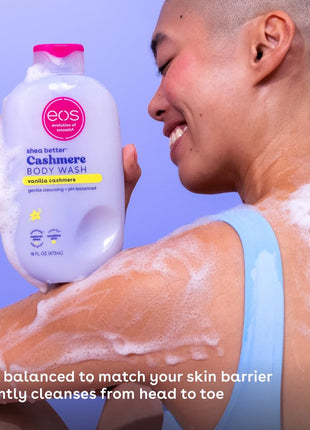eos Shea Better Cashmere Body Wash, Vanilla Cashmere, Moisturizing, pH Balanced Body Wash, Creamy Gel Formula, Paraben & Phthalate Free, Sensitive Skin, 16 fl oz