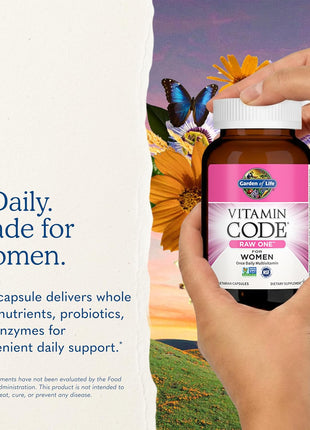 Garden of Life Vitamin Code Raw One for Women, Once Daily Women's Multivitamin - 75 Capsules, One a Day Vitamins Whole Food Iron, Probiotics for Digestive Health, Gluten Free Vegetarian