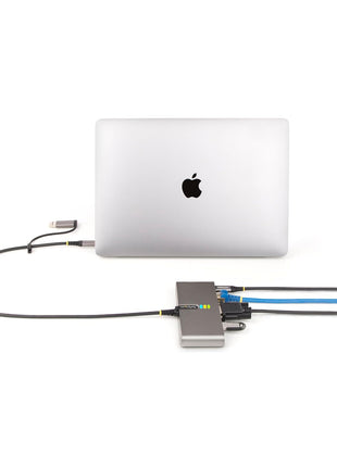 StarTech.com 2-Port USB-C Hub with Gb Ethernet and RS232 FTDI Serial, Attached USB-C to USB-A Dongle, 100W PD Pass-Through, 2X USB-A 5Gbps