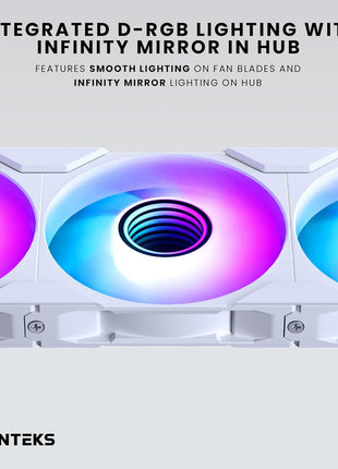 Phanteks M25-120 Gen2 Reversed Blade, 120mm ARGB High Performance Cooling Fans, Daisy-Chain Unified Fan Frame, Infinity Mirror hub, Single Cable Connection, White