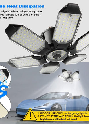 Garage Lights - 2Pack Super Bright 32000LM LED Garage Ceiling Light 6500K LED Shop Light w/ 6 Deformable Panels Screw in E26/E27 Socket Light Bulbs for Workshop Storage Warehouse Attic