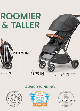 Bombi Bēbee V2 Lightweight Baby Stroller - Premium Vegan Leather, One-Hand Fold, Infinite Recline, Aircraft-Grade Aluminum Frame, XXL Canopy, and Ample Storage Umbrella Stroller - Hunter Green