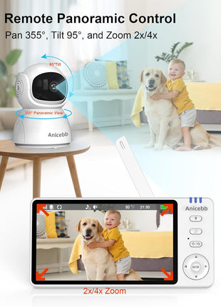 5inch HD Video Baby Monitor with Camera and Audio, No WiFi Hack-Proof Security, Remote Pan-Tilt-Zoom, 100-Hour Battery Life in VOX Mode, 1000ft Range, Night Vision, Temperature & Cry Alerts