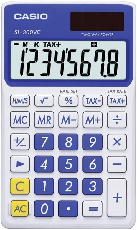 Casio SL300VC 8-Digit Display Solar Wallet Calculator, Blue (CIOSLVCBESIH)