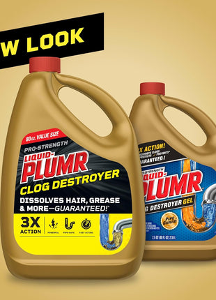 Liquid-Plumr Pro-Strength Clog Destroyer, Liquid Drain Cleaner, 80 Fluid Ounces (Package May Vary)
