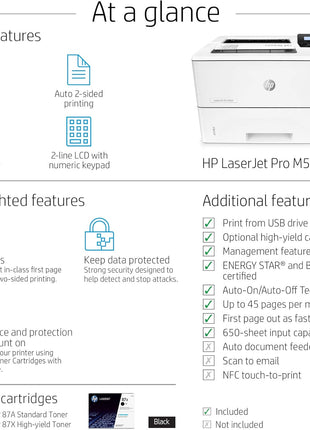 HP LaserJet Pro M501dn Duplex Printer with One-Year, Next-Business Day, Onsite Warranty (J8H61A)