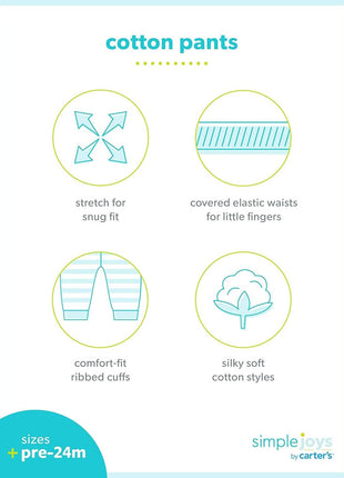 Simple Joys by Carter's Baby Cotton Pants, Pack of 4, Blue/Grey/White, 6-9 Months