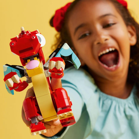 LEGO Creator 3 in 1 Red Dragon Toy, Transforms from Dragon to Fish to Phoenix, Gift Idea for Boys and Girls Ages 6 and Up, Animal Toy Set for Kids, 31145