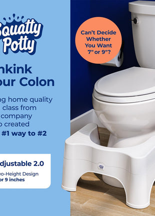 Squatty Potty The Original Bathroom Toilet Stool - Adjustable 2.0, Convertible to 7" or 9" Height with Removable Topper for Adults and Kids White