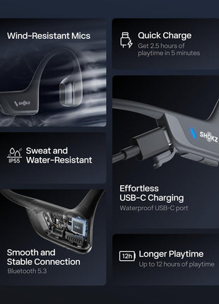 SHOKZ New OpenRun Pro 2- Bone Conduction Headphones, Open-Ear Bluetooth Wireless Sport Earphones for Running, Workouts - Sweat Resistant, Secure Comfortable Fit -Deep Bass, Smart Mic, Reflective Strip