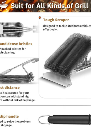 TNTOR Grill Brush with Scraper, 18 inch Adjustable Handle BBQ Grill Brush for Outdoor Grill, Extra Strong Grill Cleaner Accessories for Grill/Smoker/Gas/Charcoal Grill Cleaning-Grill Gifts for Men/Dad