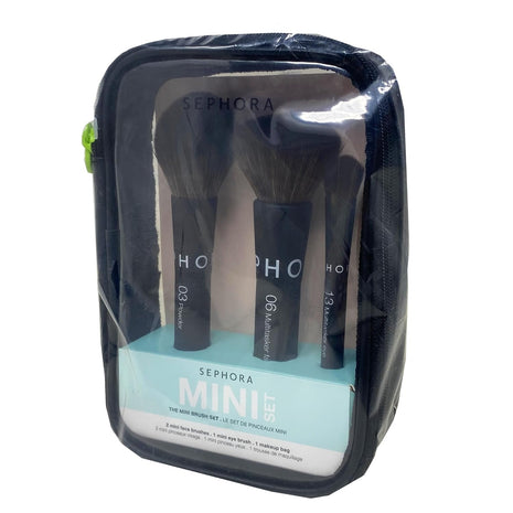 Sephora Collection The Mini Brush Set - 3 Mini Makeup Brushes and 1 Makeup Bag