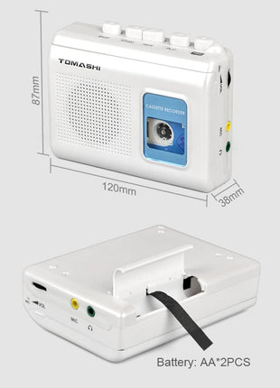 TOMASHI Portable Cassette Player Tape Recorder with Built-in Speaker,Microphone,Headphone Jack-, 4.57 x 3.54 x 1.38inch