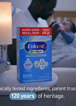 Enfamil Optimum (Enspire), Our Closest Formula to Breast Milk, Immune-Supporting Lactoferrin and Brain-Building DHA Baby Formula, Powder 30 Oz Refill, Pack of 4
