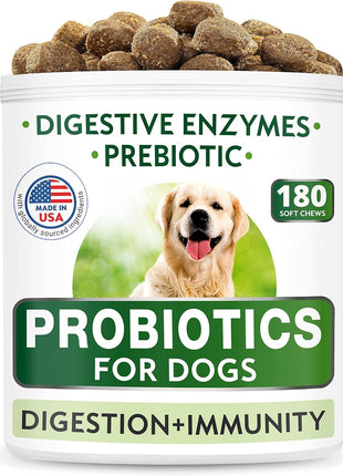 Dog Probiotics Chews Bundle - Gas, Diarrhea, Allergy, Constipation, Upset Stomach Relief, with Digestive Enzymes + Prebiotics - Chewable Fiber Supplement - Improve Digestion, Immunity - 300 Soft Chews