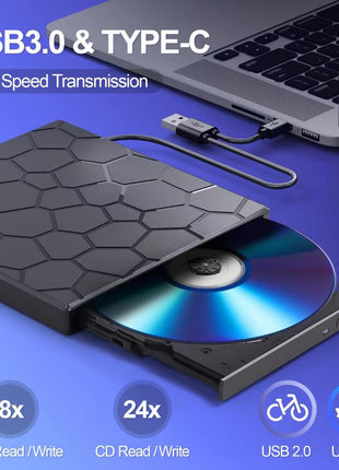 BPAKDU External CD/DVD Drive for Laptop, DVD Player for Laptop, 8 in 1 USB 3.0 Ultra-Slim Portable, CD Burner External Disk Drive Optical Compatible with Desktop Mac,Windows 11/10/8/7 Linux