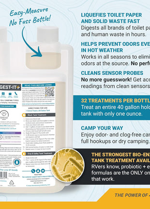 Unique RV Digest-It Ultra RV Toilet Treatment, 32 Uses, Super Concentrated - Eliminates Smells and Liquifies Waste, Easy-Measure Extra-Strength Preventive Bio-Enzymatic Holding Tank Treatment (32 oz)