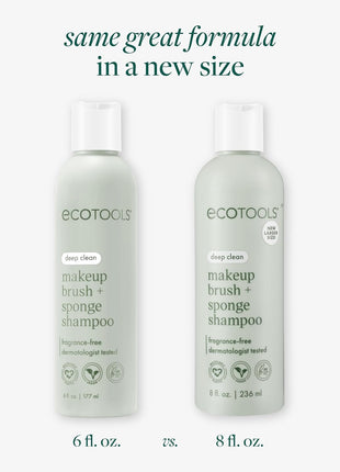 EcoTools Makeup Brush Cleanser + Sponge Shampoo, Fragrance-Free, 8 Fl Oz | Cleaner brushes and sponges, makeup brush soap for daily washing, beauty blender cleaner, plant based, sulfate free