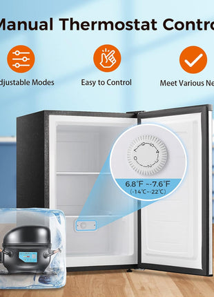 Kismile Small Freezer Upright, 3.0 Cu.ft Mini Freezer, Stainless Steel | Adjustable Thermostat, Removable Shelves, Reversible Single Door, for Bedroom/Home/Dorms/Apartment