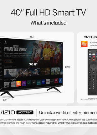 VIZIO 40-inch Full HD 1080p Smart TV with DTS Virtual: X, Alexa Compatibility, Google Cast Built-in, Bluetooth Headphone Capable, (VFD40M-08 New)