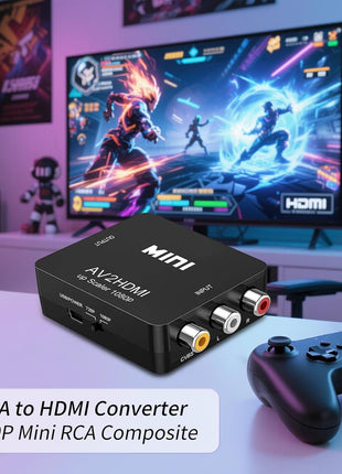 BD&M RCA to HDMI Converter, Composite to HDMI Adapter Support 1080P PAL/NTSC Compatible with PS one, PS2, PS3, STB, Xbox, VHS, VCR, Blue-Ray DVD Players
