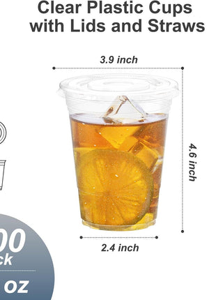 Dealusy 100 Pack - 16 oz Clear Plastic Cups with Lids and Straws, Sturdy & Food Safe Iced Coffee Cups with lids, Disposable Plastic Smoothie Cups for Cold Drinks