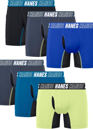 Hanes Big Moves Underwear, Anti-Chafe Boxer Briefs for Boys, 6-Pack, Black-Regular Leg