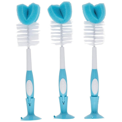 Dr. Brown's Baby Bottle Cleaning Brush with Sponge and Scrubber - Blue - 3-Pack