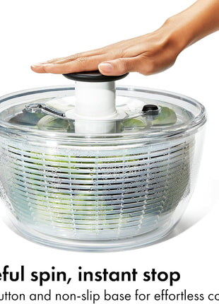 OxO Good Grips Salad Spinner | Lettuce Spinner | Fruit Washer | Fruit Washing Bowl with Strainer | Vegetable Cleaner | Salad Cleaner | Lettuce Washer | 6.22 Quart Capacity