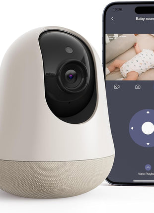 nooie 2K Smart WiFi Baby Monitor with Camera and Audio, Smartphone App Control, Temperature Sensor, Motion & Cry Detection, IR Night Vision, 2-Way Talk, Cloud & SD Card Storage, Ideal for New Moms