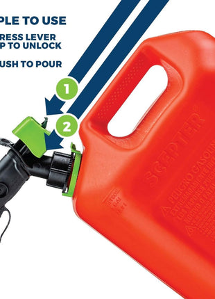 Scepter FSCG552 Fuel Container with Spill Proof Spout with Bonus Spout Extender, Rear Handle Red Gas Can, 5 Gallon