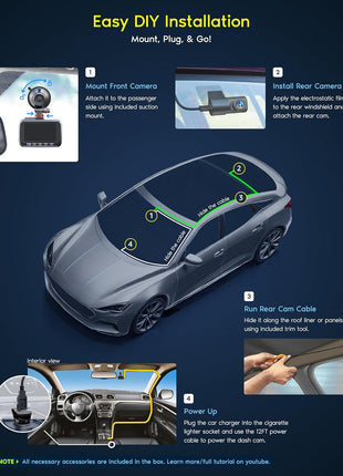 ROVE R2-4K DUAL Dash Cam Front and Rear, STARVIS 2 Sensor, FREE 128GB Card Included, 5G WiFi - up to 20MB/s Fastest Download Speed with App, 4K 2160P/FHD Dash Camera for Cars, 3" IPS, 24H Parking Mode