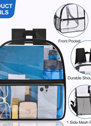 Oraben Clear Backpack Stadium Approved, 12 x 6 x 11 in, Small Transparent Backpack for Concerts, Sports Events, Festivals, Travel, Waterproof PVC, Adjustable Straps, Women Men