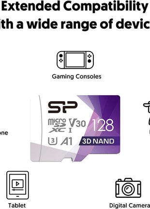 Silicon Power 128GB Micro SD Card U3 SDXC Up to 100MB/s High Speed Memory Card for Cams, DJI Pocket and Drones