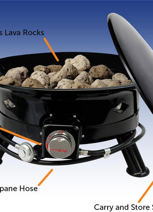 Flame King Smokeless Propane Fire Pit, 24-inch Portable Firebowl, 58K BTU with Self Igniter, Cover, & Carry Straps for RV, Camping, & Outdoor Living