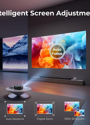 4K Projector with WiFi and Bluetooth - 3000 ANSI Lumens, ELEPHAS Outdoor Movie Projector Compatible with NETFLIX/Prime Video/YouTube, Smart Projector for HDMI/USB/iOS/Android, Portable Home Cinema