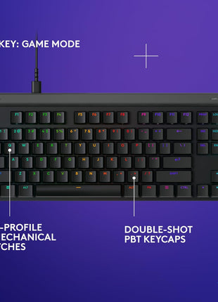 Logitech G515 TKL Wired Low Profile Gaming Keyboard, Fully Customizable RGB, Double-Shot PBT Keycaps, Tactile/Brown Switches - Black