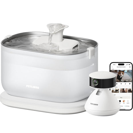Bundle of PETLIBRO AI Pet Camera Indoor with Phone App, 360° View Dog Camera, 1080P Cat Cam Night Vision + PETLIBRO Cat Water Fountain, Wireless Pump Cat Fountain, 2.5L/84oz Pet Water Fountain